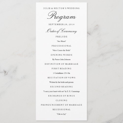 Elegant Black &amp; White Wedding Program Template