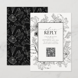 Elegant Black White Wedding QR Code Please Reply RSVP Card