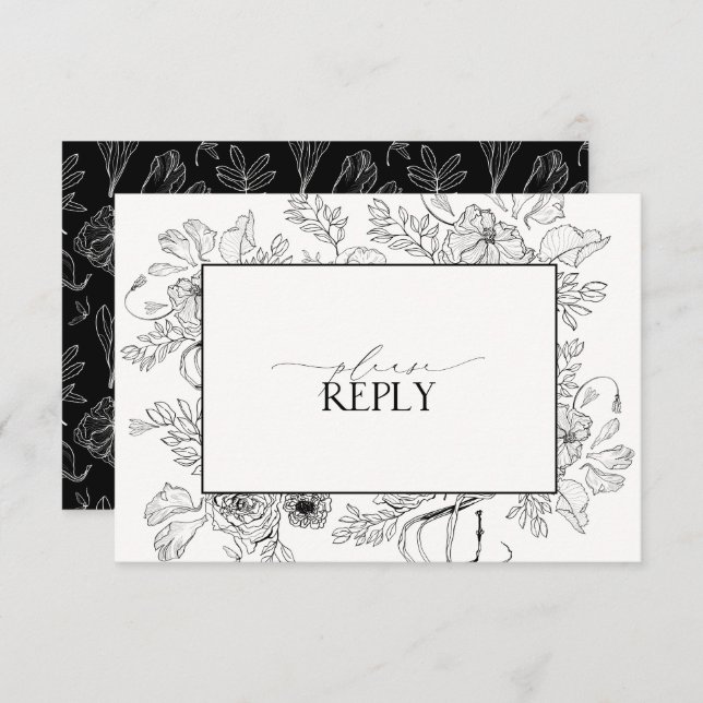 Elegant Black White Wedding QR Code  RSVP Card (Front/Back)