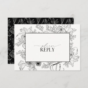Elegant Black White Wedding QR Code RSVP Card