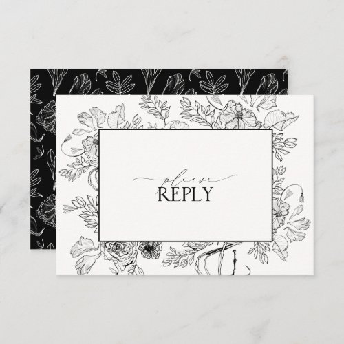 Elegant Black White Wedding QR Code  RSVP Card