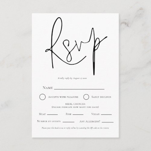 Elegant Black White Wedding QR Meal Choice RSVP Enclosure Card