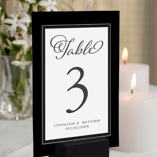 Elegant  Black & White Wedding Reception Table Number (Elegant Black & White Wedding Reception Table Number)