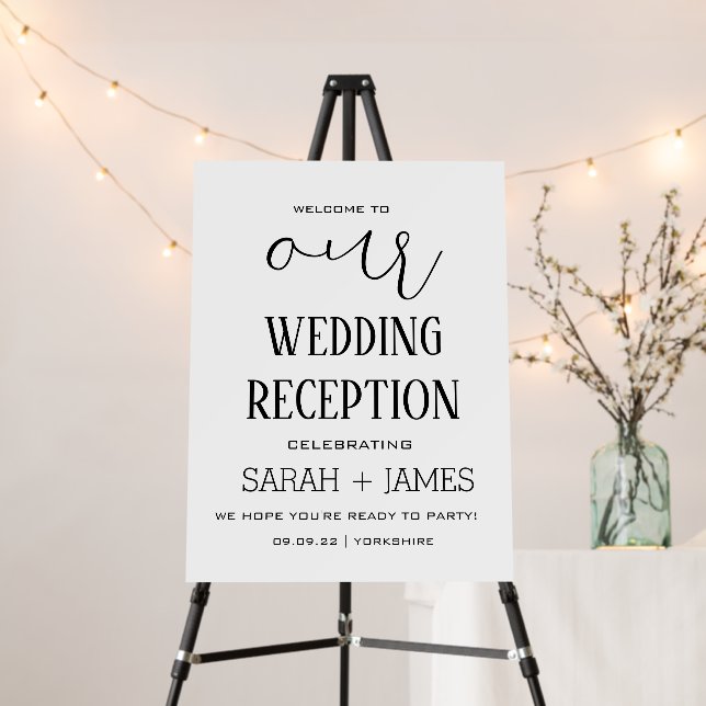 Elegant Black & White Wedding Reception Welcome  Foam Board (In Situ (Stand))