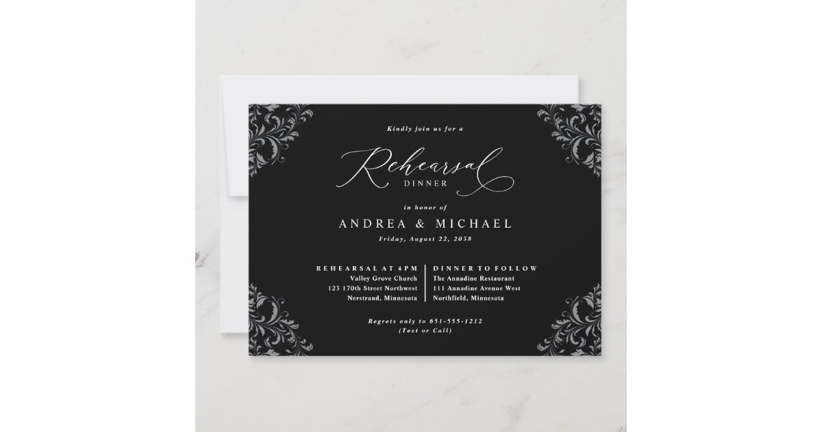 Elegant Black And White Wedding Rehearsal Dinner Invitation Zazzle