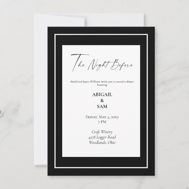 Elegant Black & White Wedding Rehearsal Invitation (Front)