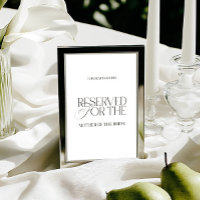 Elegant Black & White Wedding Reserved Seat Sign