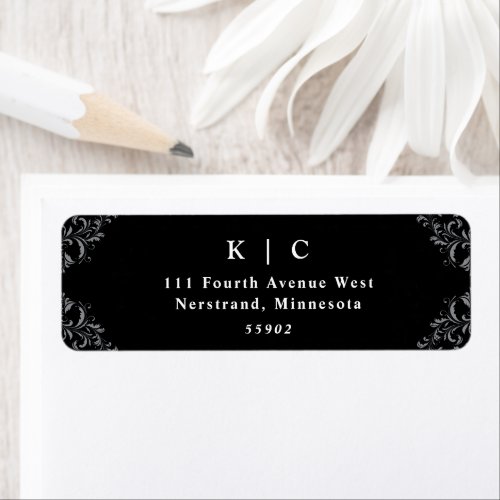 Elegant Black  White Wedding Return Address Label