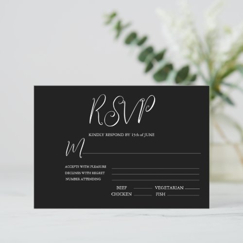Elegant Black  White Wedding RSVP Card