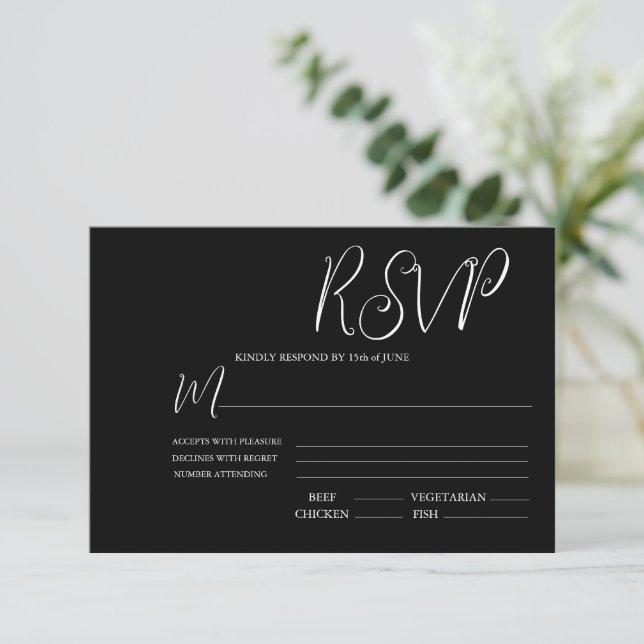 Elegant Black & White Wedding RSVP Card (Standing Front)