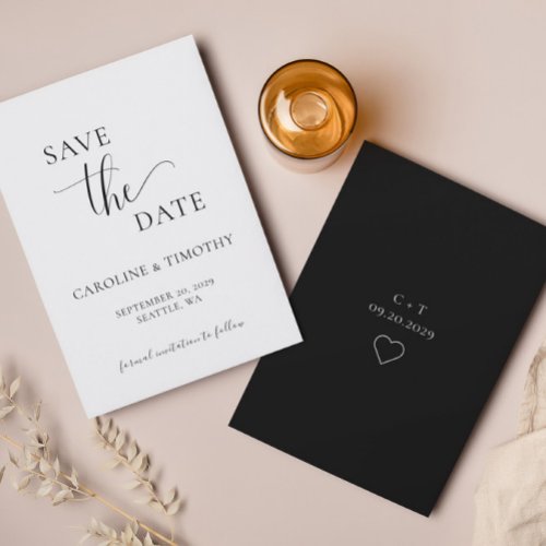 Elegant Black White Wedding Save The Date Card