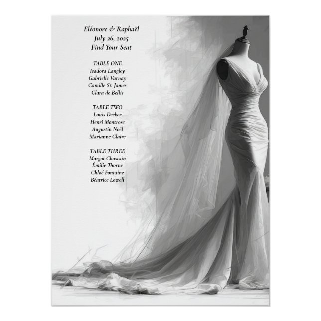 Elegant Black & White Wedding Seating Chart  (Front)