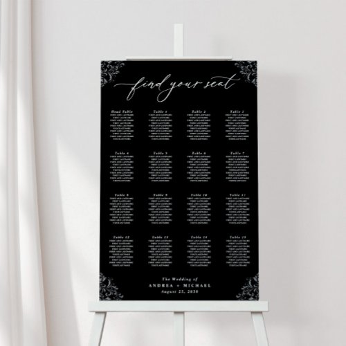 Elegant Black  White Wedding Seating Chart 24x36 Foam Board