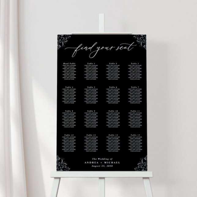 Elegant Black & White Wedding Seating Chart 24x36 Foam Board (Creator Uploaded)