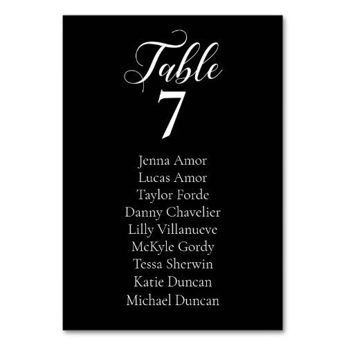 Elegant Black White Wedding Seating Chart Cards