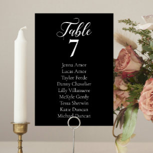 Elegant Black White Wedding Seating Chart Cards