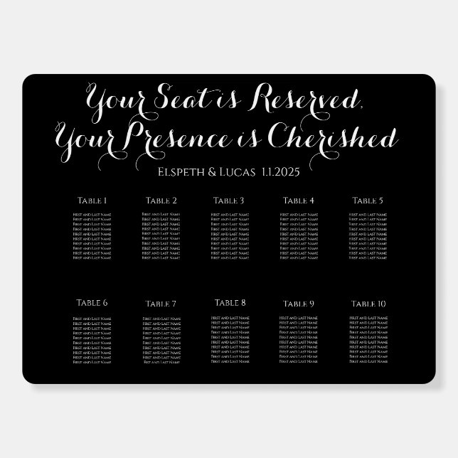 Elegant Black & White Wedding Seating Chart  Foam Board (Front)
