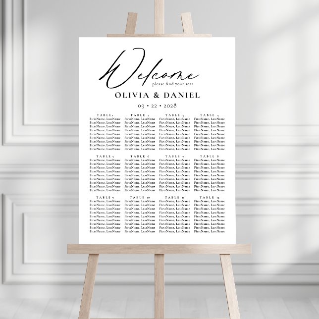Elegant Black White Wedding Seating Chart Foam Board (Creator Uploaded)