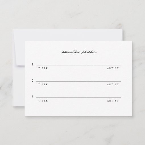 Elegant Black & White Wedding Song Request Card Zazzle
