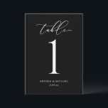 Elegant Black & White Wedding Table Number<br><div class="desc">Elegant Black & White Wedding Table Numbers (White on Black): These wedding table numbers feature elegant calligraphy for luxurious look. Change your names and wedding or event date at the bottom. What you change on one side will automatically change on the other.</div>