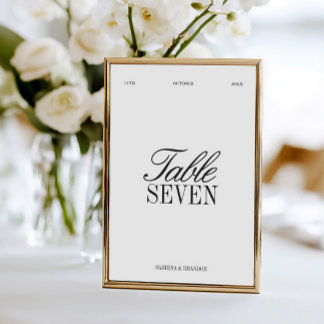 Elegant Black & White Wedding Table Number