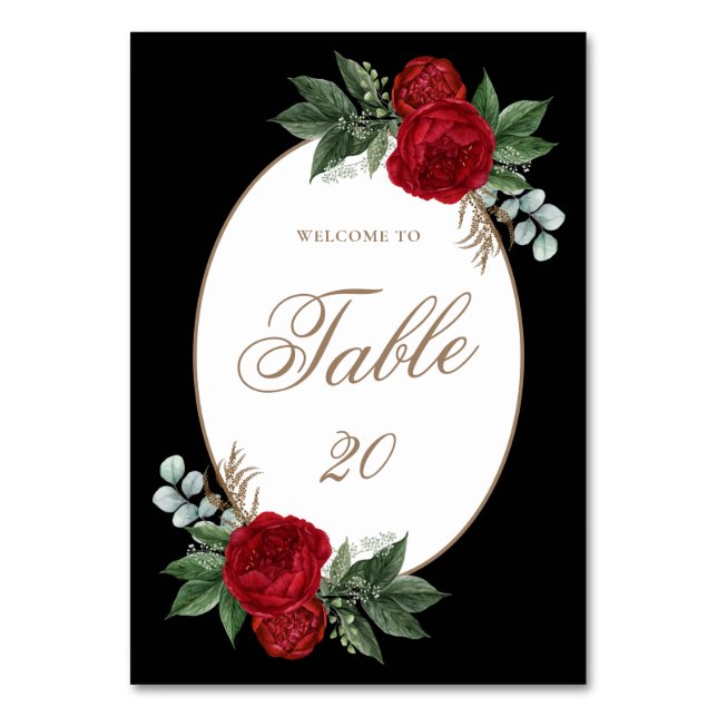 Elegant Black & White Wedding Table Number (Front)