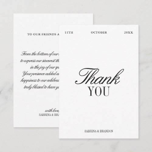 Elegant Black & White Wedding Thank You Card