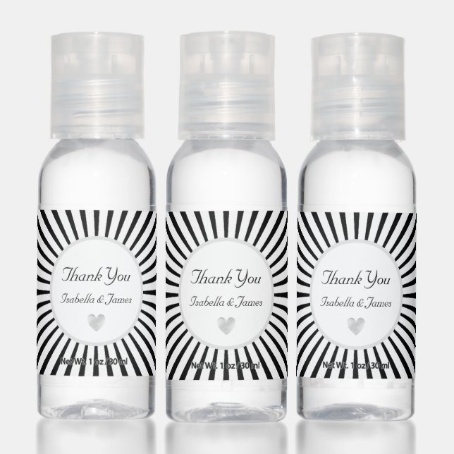 Elegant Black & White Wedding Thank You Favor Hand Sanitizer (Set)