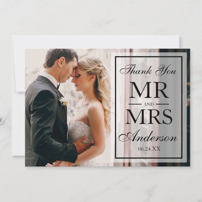 Elegant Black & White Wedding Thank You Photo Blk (Front)