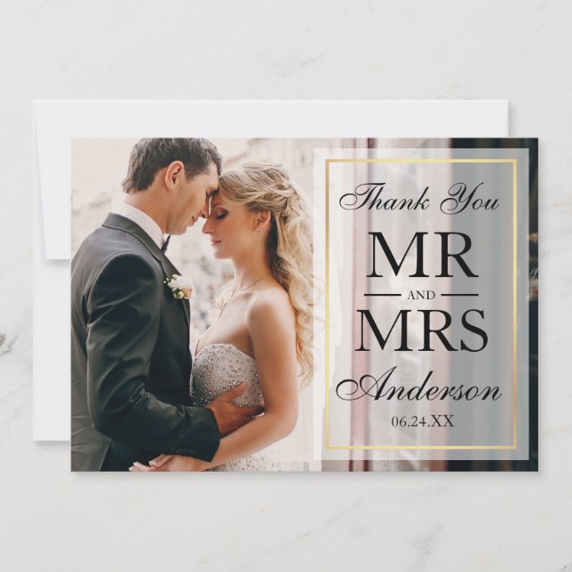 Elegant Black & White Wedding Thank You Photo GF Card (Front)
