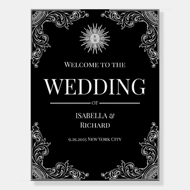 Elegant Black & White Wedding Welcome Foam Boards (Front)