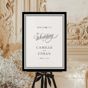 Elegant Black White Wedding Welcome Sign