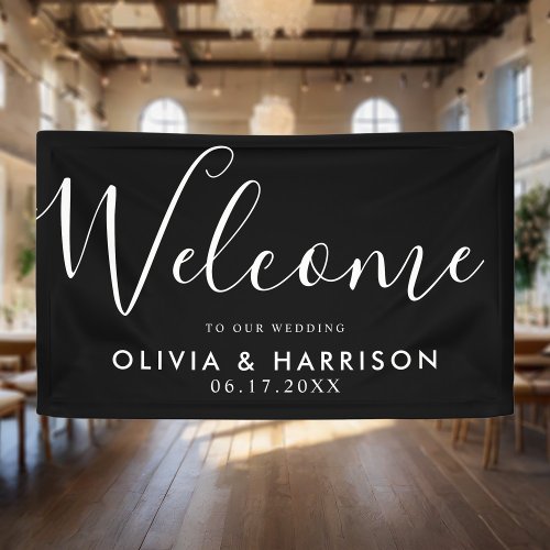 Elegant Black White Wedding Welcome Sign Banner