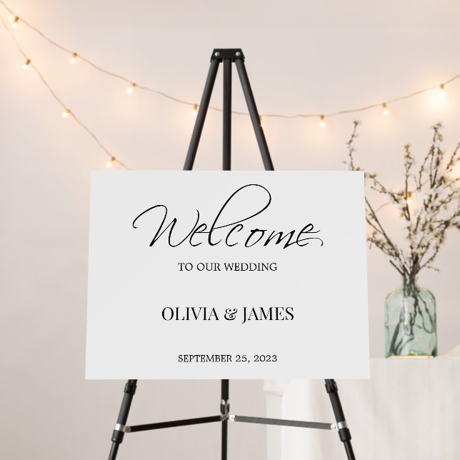 Elegant Black & White Wedding Welcome Sign Board (In Situ (Stand))