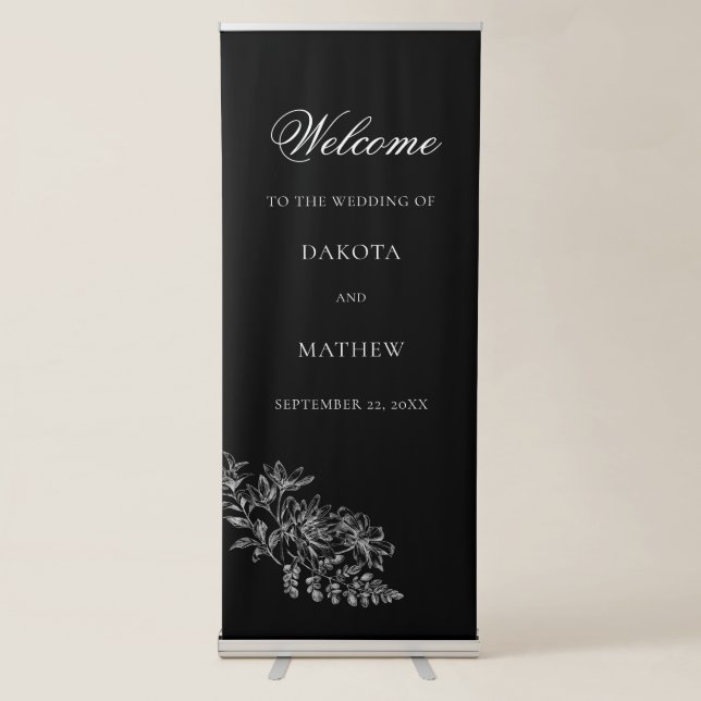 Elegant Black White Welcome Wedding  Retractable Banner (Front)