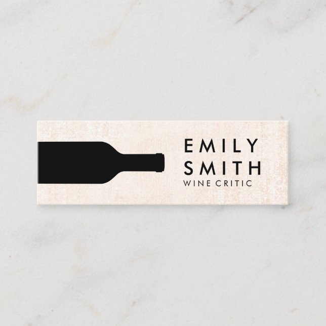 Elegant Black White Wine Bottle Mini Business Card (Front)