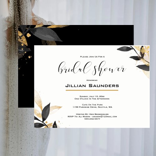 Elegant Black  White With Gold Bridal Shower  Invitation
