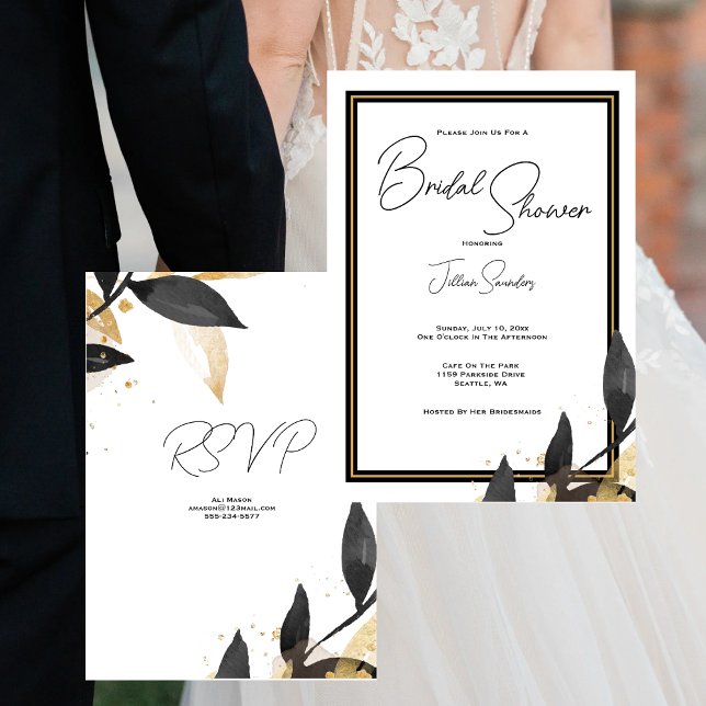 Elegant Black & White, With Gold Bridal Shower Invitation (Creator Uploaded)