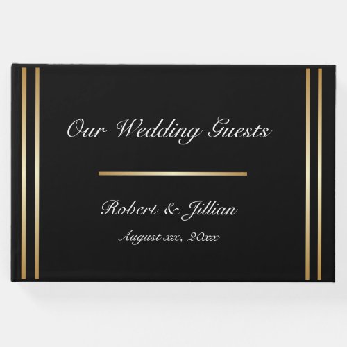 Elegant Black  White With Gold Wedding Guest Book