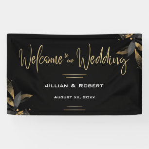 Elegant Black & White, With Gold Wedding Hanging Banner