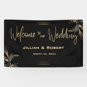 Elegant Black & White, With Gold Wedding Hanging Banner