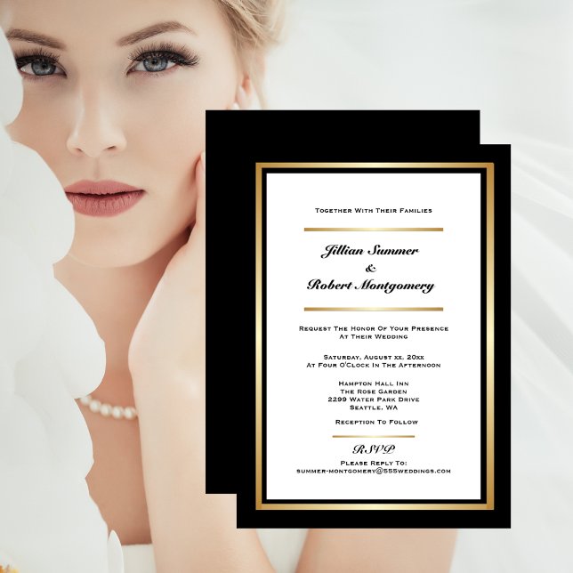 Elegant Black & White With Gold Wedding Invitation (Elegant Black & White With Gold Wedding Invitation)