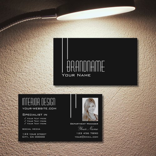 Elegant Black White with Photo Professional Modern Business Card