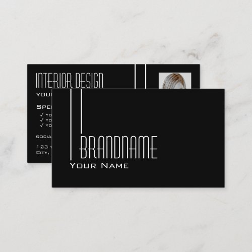 Elegant Black White with Photo Professional Modern Business Card