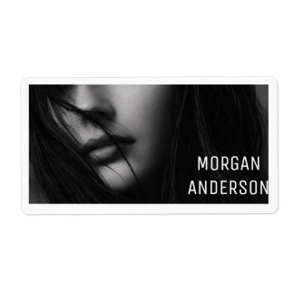 Elegant Black White Woman Portrait Name Label