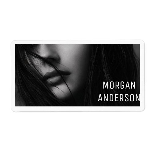 Elegant Black White Woman Portrait Name Label