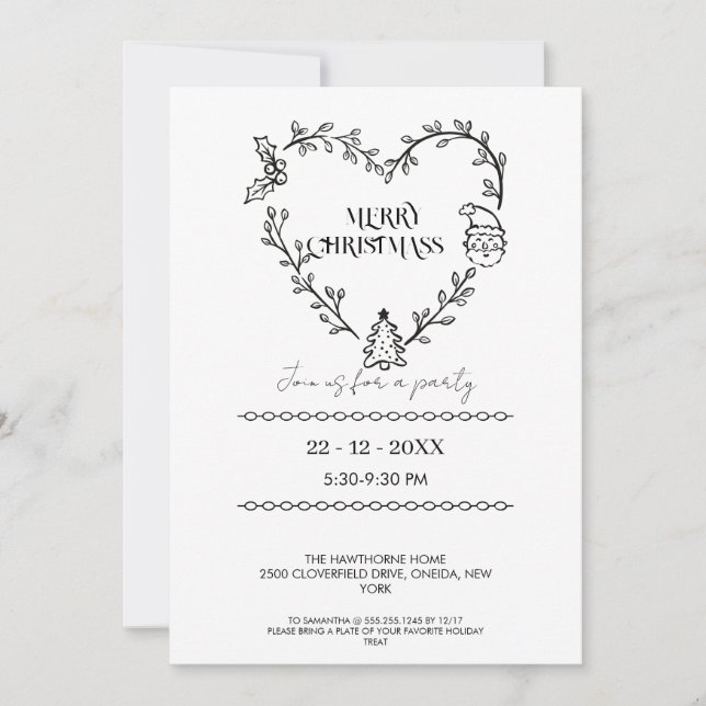 Elegant Black & White Wreath Design Invitation (Front)