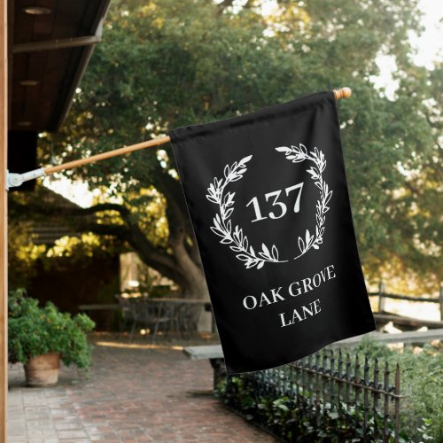 Elegant Black White Wreath House Number Address House Flag