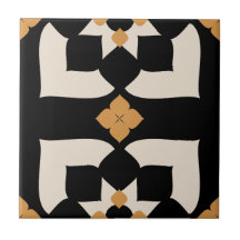 Elegant Black &White Yellow Abstract Floral