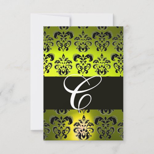 ELEGANT BLACK WHITE YELLOW DAMASK MONOGRAM RSVP